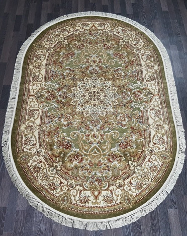Ковер бельгийский 5135498770 KUNDUZ (Вискоза, зеленый, кремовый) овальный