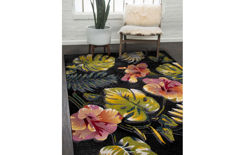 Черный ковер с растительным рисунком AC06 - MULTICOLOR RIO